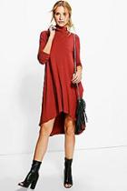 Boohoo Amra Dipped Hem Roll Neck Swing Dress