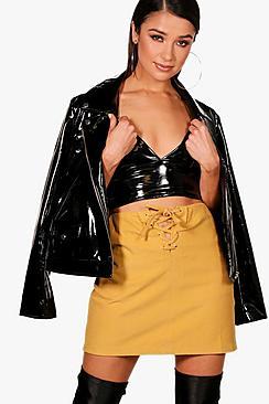 Boohoo Lace Up Front Cord Mini Skirt