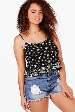 Boohoo Plus Sasha Floral Print Ruffle Hem Cami