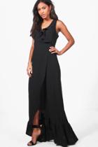 Boohoo Iva Ruffle Wrap Sleeveless Maxi Dress Black