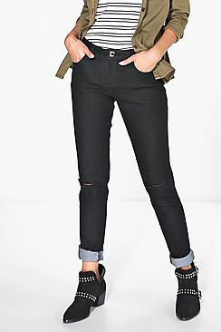Boohoo Mollie Longer Leg 34 Ripped Knee Skinny Jeans