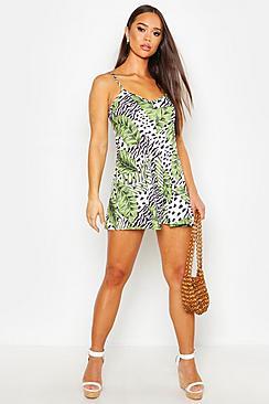 Boohoo Leopard Palm Swing Playsuit