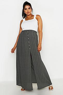 Boohoo Plus Button Front Spot Maxi Skirt