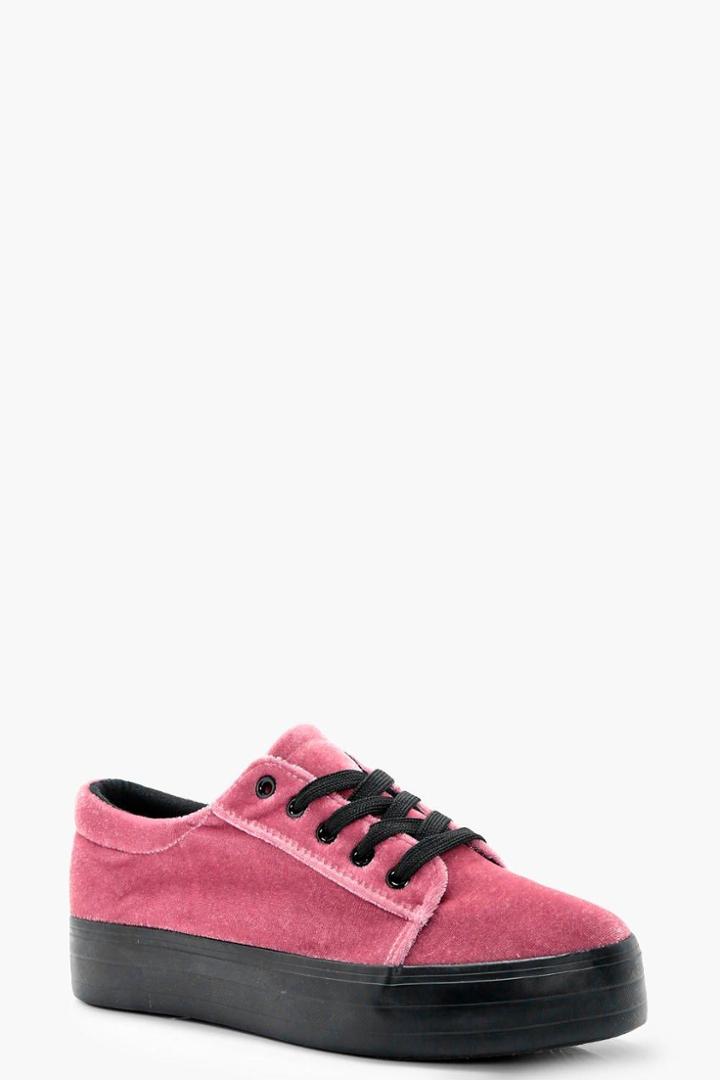 Boohoo Olivia Velvet Lace Up Pump Pink