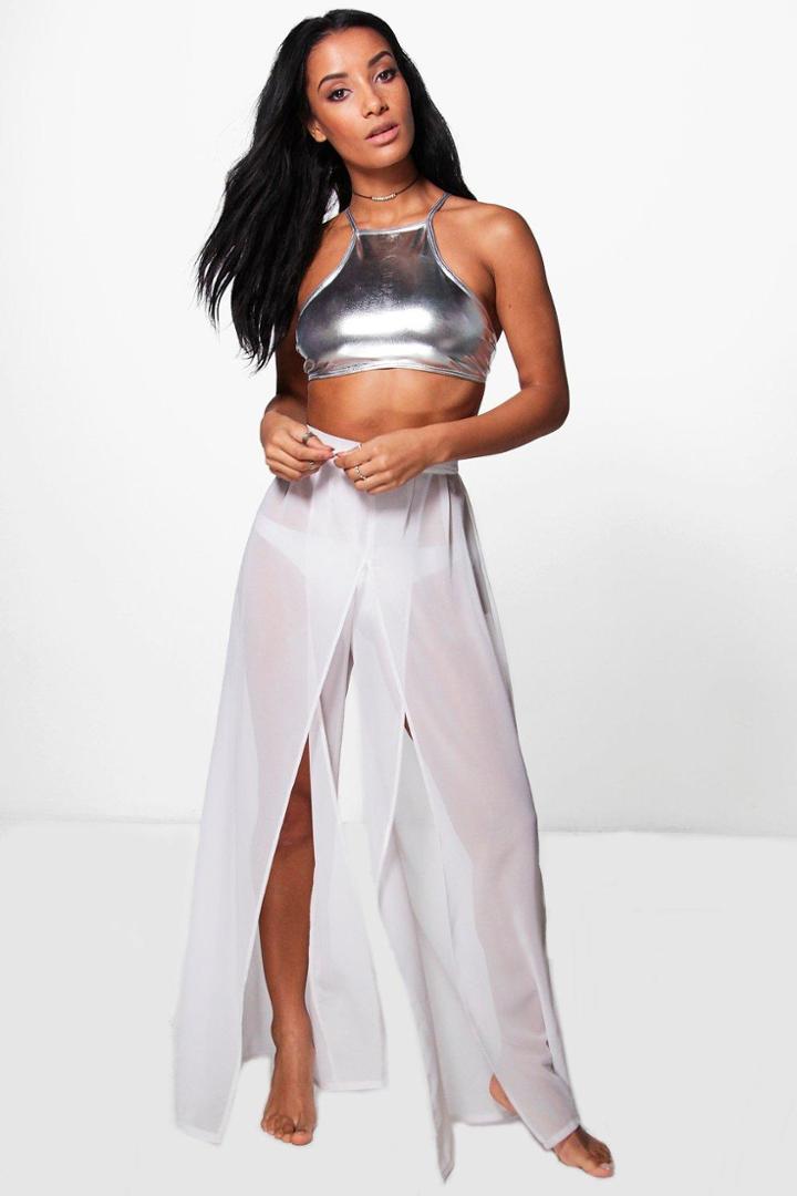 Boohoo Lexi Split Leg Beach Trouser White