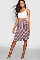 Boohoo Tie Waist Pocket Woven Stripe Midi Skirt