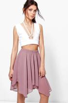 Boohoo Neve Chiffon High Low Hem Mini Skirt Mauve