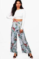 Boohoo Anya Striped Floral Print Wide Leg Trousers Ivory