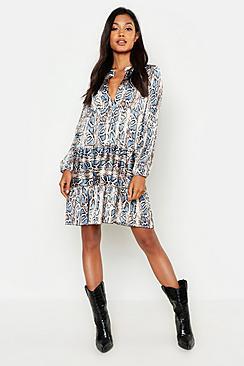 Boohoo Python Print Oversized Smock Dress