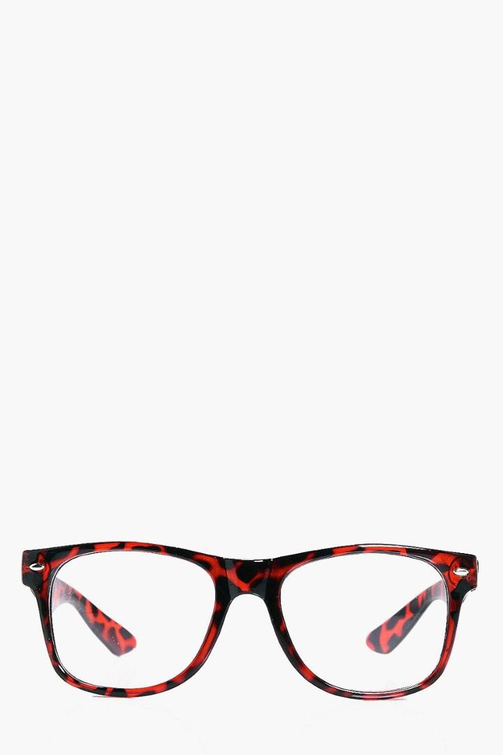 Boohoo Tortoise Shell Clear Lense Wayfarer Glasses Brown