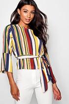 Boohoo Linda Stripe Tie Back Split Sleeve Blouse