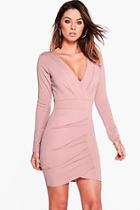 Boohoo Pleat Detail Wrap Bodycon Dress