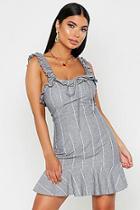 Boohoo Petite Ruffle Strap & Hem Linen Look Mini Dress