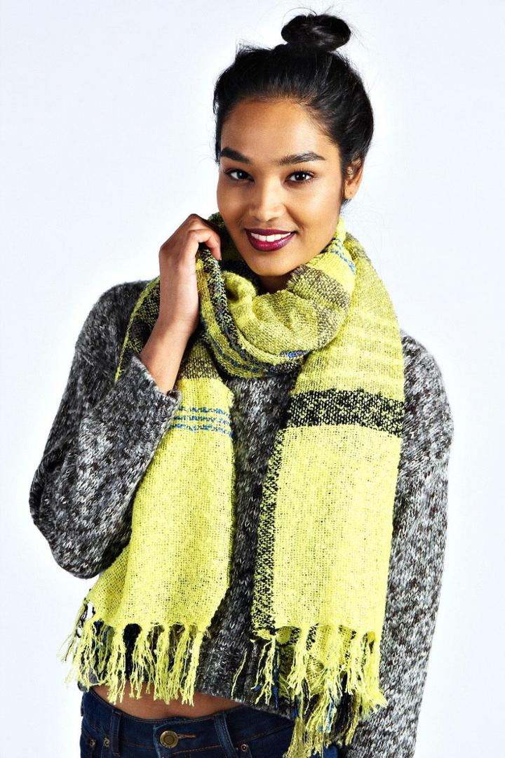 Boohoo Sophie Plaid Woven Scarf - Yellow
