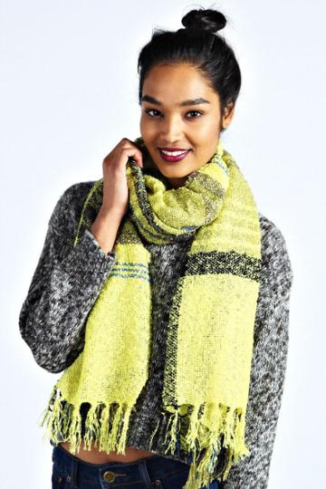 Boohoo Sophie Plaid Woven Scarf - Yellow