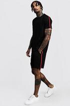 Boohoo Pinstripe T-shirt & Short Set With Side Tape