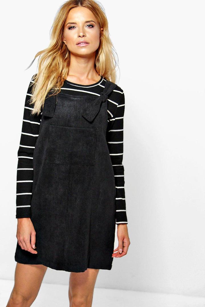 Boohoo Kelly Knot Front Pinafore Dress Black