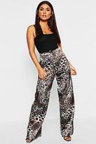 Boohoo Leopard Print Satin Drawstring Wide Leg Trouser