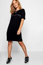 Boohoo Petite Lexi Oversized Rainbow Slogan T-shirt Dress