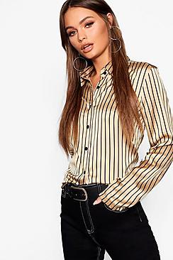 Boohoo Satin Stripe Oversized Shirt