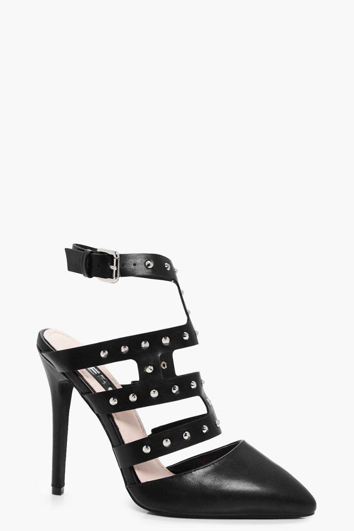 Boohoo Lottie Stud Caged Front Court Black