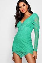 Boohoo Lace Asymmetric Hem Bodycon Dress
