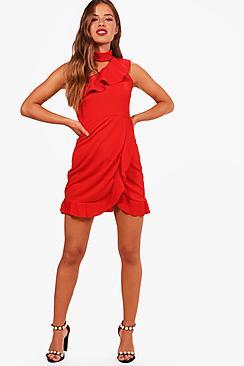 Boohoo Petite Joanne Frill One Shoulder Mini Dress