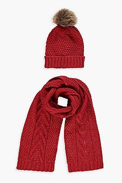 Boohoo Cable Knit Hat & Scarf Set