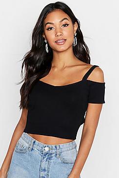 Boohoo Basic Cold Shoulder Zip Crop