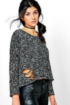 Boohoo Katherine Distressed Raw Hem Sweat