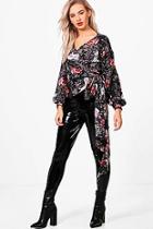 Boohoo All Over Print Wrap Front Shirt