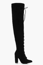 Boohoo Kara Lace Up Front Round Toe Over Knee Boot