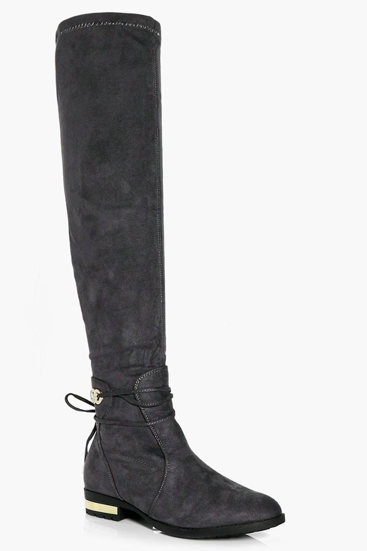 Boohoo Niamh Gold Trim Over The Knee Grey