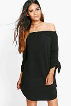 Boohoo Cesca Off Shoulder Tie Sleeve Shift Dress Black