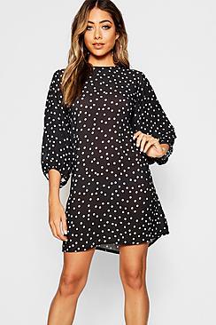 Boohoo Spot Balloon Sleeve Shift Dress