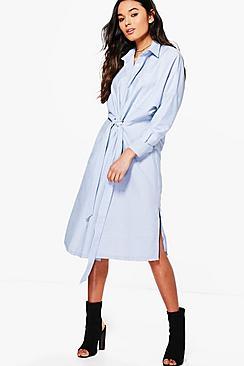 Boohoo Penelope Tie Front Stripe Shirt Dress