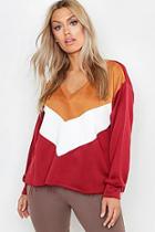 Boohoo Plus Colour Block V Neck Sweat Top