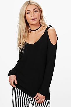 Boohoo Louise Lace Up Shoulder Jumper