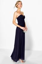 Boohoo Boutique Sia Mesh Rouched Plunge  Maxi Dress Navy
