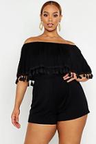 Boohoo Plus Bardot Off The Shoulder Frill Jersey Playsuit