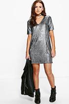 Boohoo Gia Metallic Rib Shift Dress