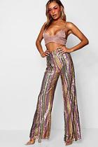 Boohoo Polly Rainbow Sequin Stripe Wide Leg Trouser