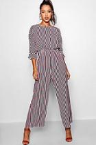 Boohoo Batwing Stripe Belted Jumpsuit