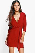 Boohoo Sheila Pleated Crepe Wrap Dress