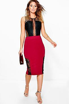 Boohoo Rox Lace Insert Midi Skirt