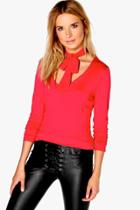 Boohoo Tia Woven V Neck Tie Top Red