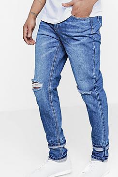 Boohoo Skinny Fit Ripped Knee Jeans With Faux Hem