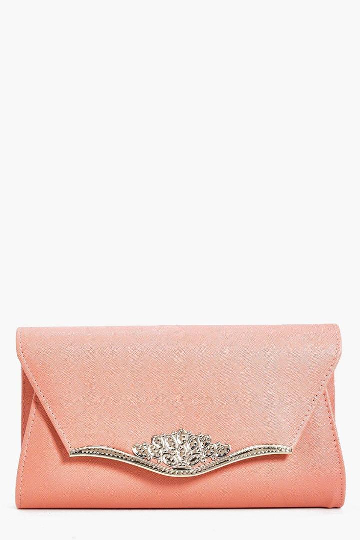 Boohoo Macey Metal Filigree Trim Clutch Bag Blush