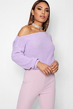 Boohoo Natalie Crop Slashneck Jumper