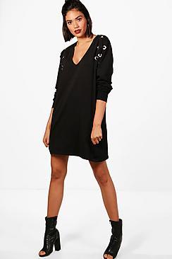 Boohoo Morgan Eyelet Sweat Dress
